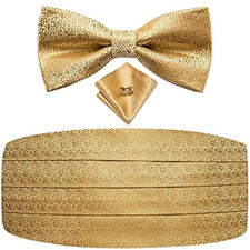 Mens Dark Gold Cummerbund and Bowtie Set Silk Adjustable Cummerbund for Men W