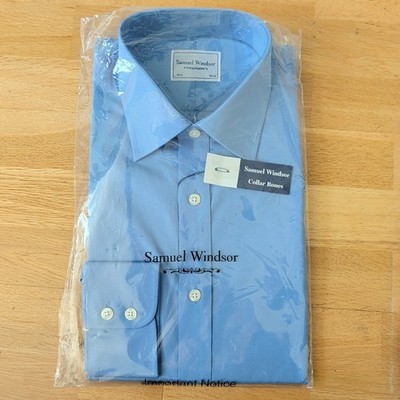 Samuel Windsor Shirt 16'' 41cm  Smart Blue Cotton Long Sleeved