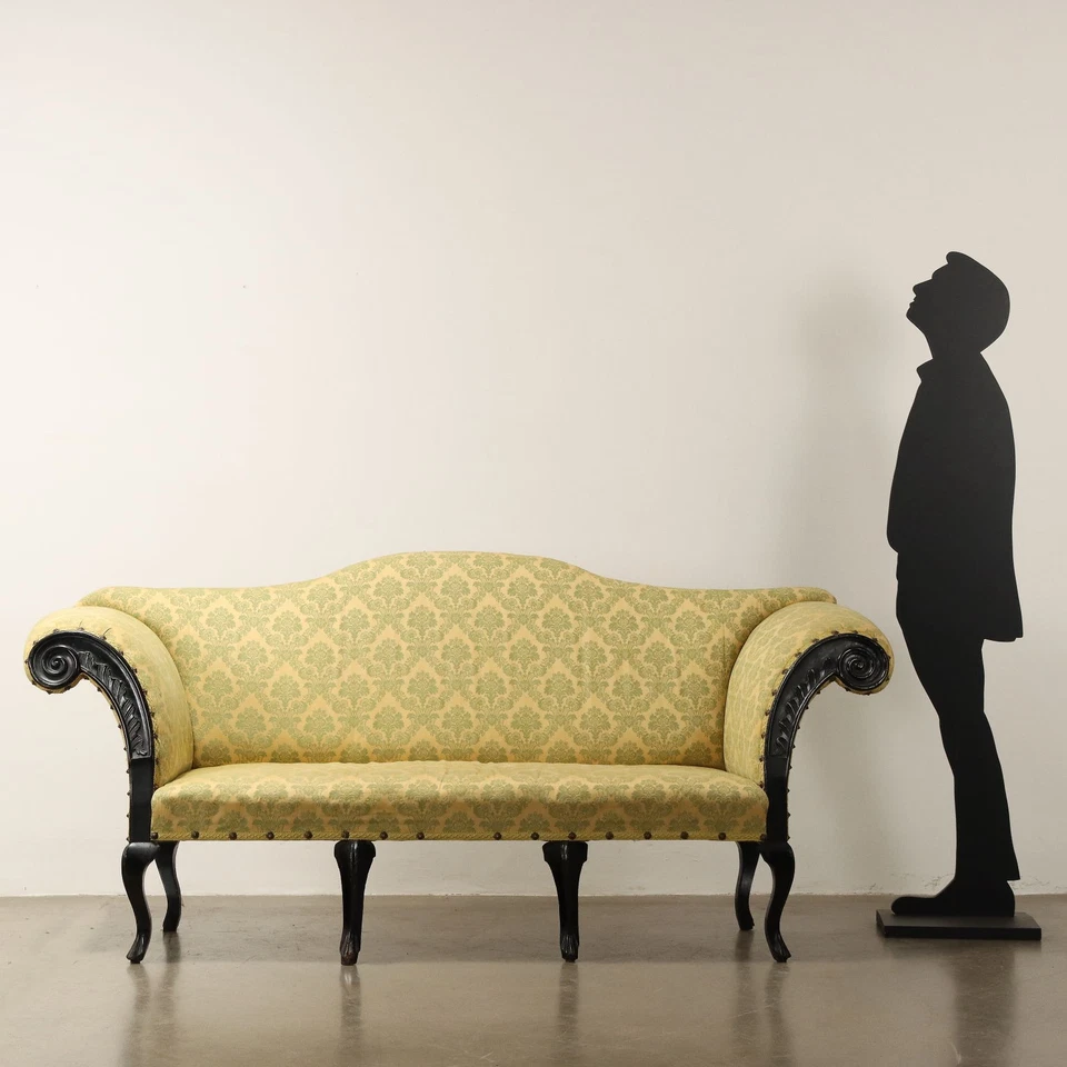 Canapé Ancien Noyer Gravé Tissu Italie du XVIIIe Siècle Original - Photo 3/4