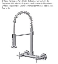 Hurran Chrome Cross Handle Wall Mounted 8in Kitchen Faucet Dual Function Sprayer