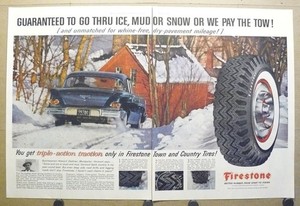 1958 Firestone Tire Vintage 2-Page Print Ad Oldsmobile Winter Howard Dashner