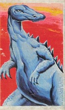 Vintage Japanese Menko Card Blue Dinosaur Monster Bomber Plane