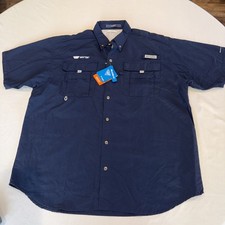 Columbia Men's L Large Blue Bahama II Short Sleeve Button Down Shirt PFG NWT