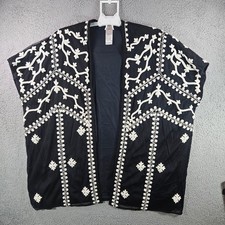 Chico's Black Embroidered Sheer Kimono Cardigan Jacket L XL