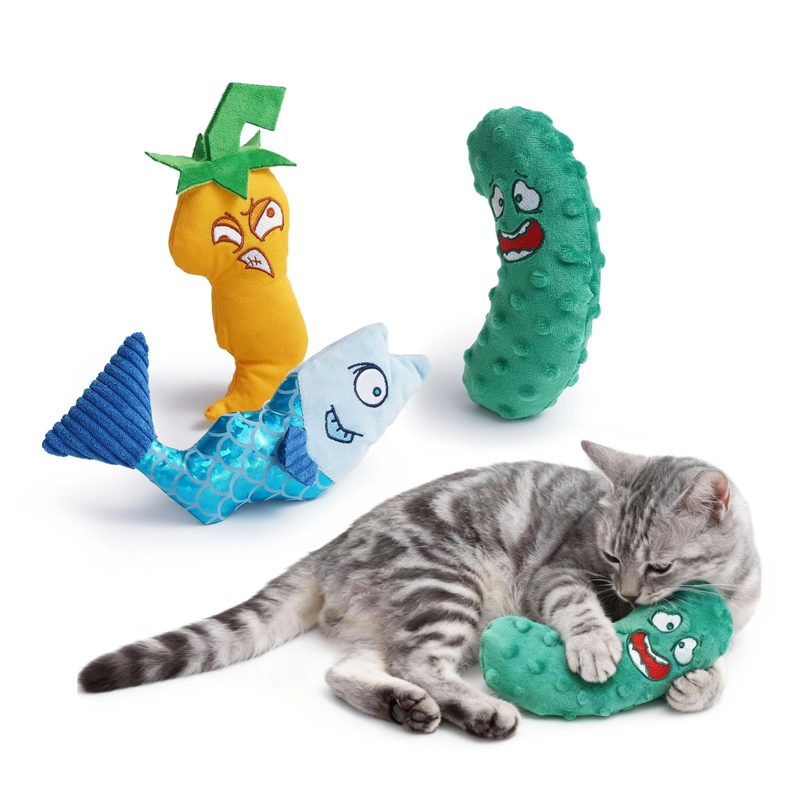 Catnip Toys Set 3 PCS Fish Chili Cucumber Plush Interactive Chew Tool