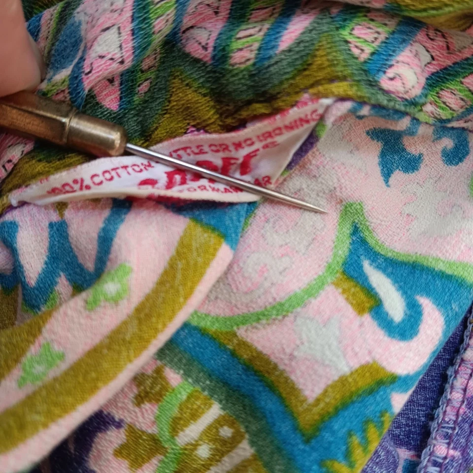 Camisa M/L Vintage Años 60 Cachemira Psicodélica Groovy Cuello Abuela Bolsillos Foto 4 de 4