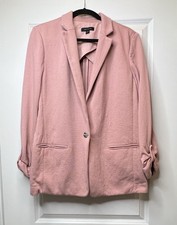 Ann Taylor Womens Blazer 12 Pink 100 Cotton Long Sleeve Button Front Workwear