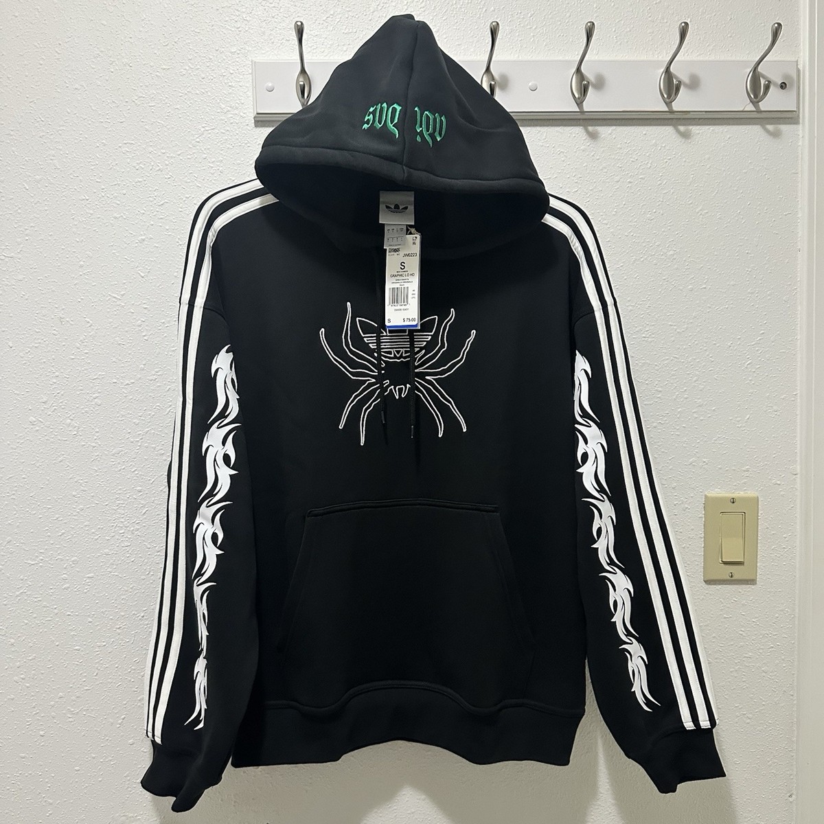 adidas Originals Men's Pullover Hoodie Black Size Small Spider