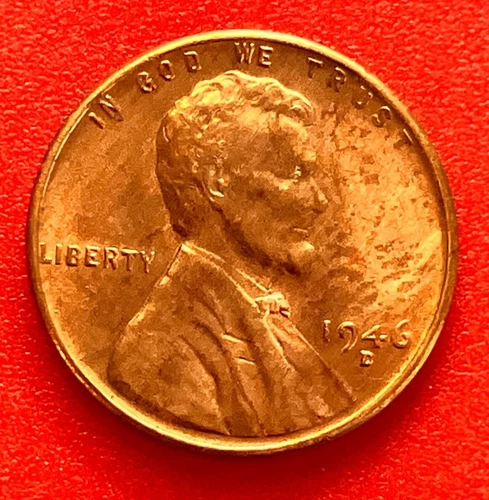 1946-D Lincoln Wheat Cent Penny GEM RD BU From an Original Bank Roll