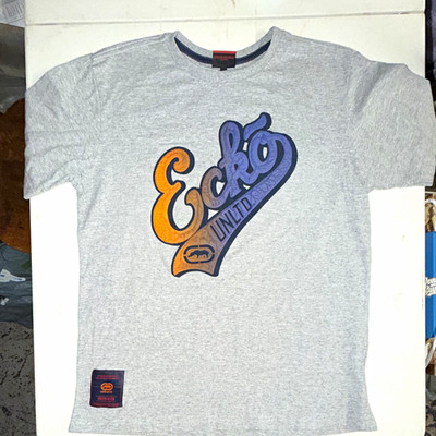 Ecko Unltd. Men's Gray Graphic Print Logo T-Shirt G Crew Neck Short Sleeve