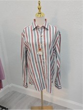 NWT Robert Graham Men's Vertical Stripe Dress Shirt - White, Brown Blue