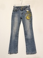 VTG Southpole Y2K Jeans 5 Embroidered Floral Bootcut Flared Distressed McBling