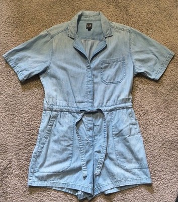 GAP Short Sleeve Denim Belted Romper Jumper Women's Size Small S Jean