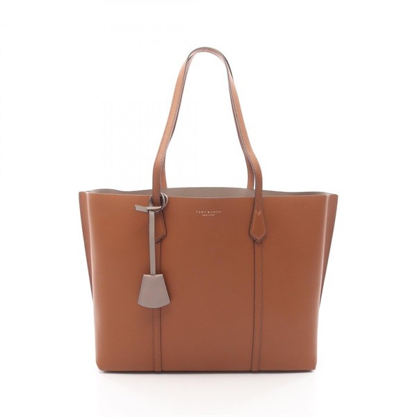 Tory Burch Perry Leather Tote Bag Brown Women Used Authentic