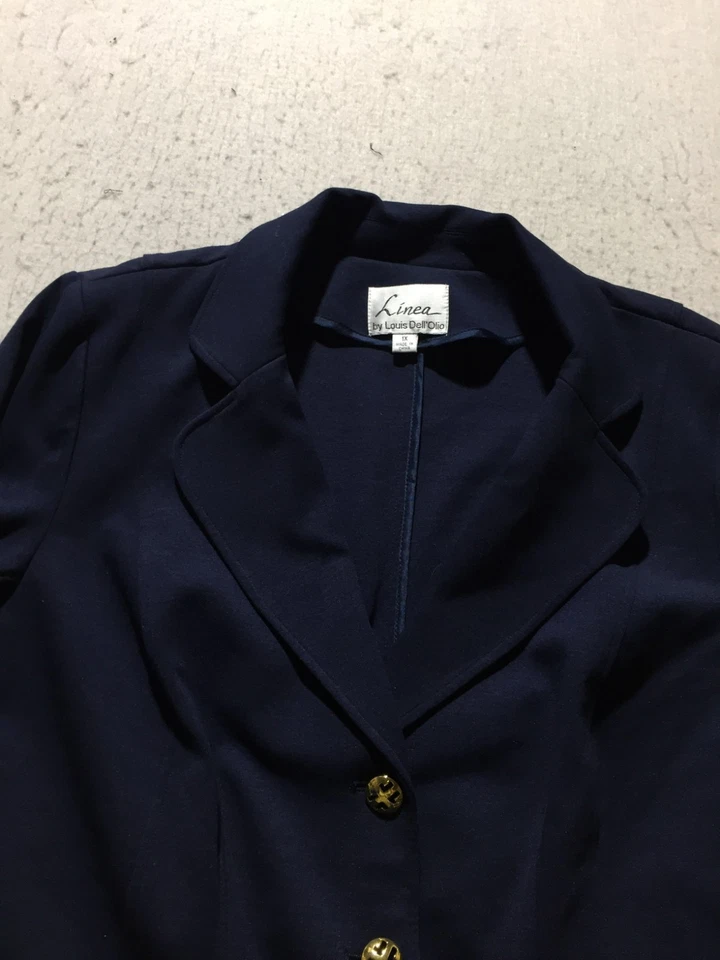 Chaqueta Blazer Linea Louis Dell'Olio Talla Grande 1X Azul Marino Bolsillos Abotonados Foto 2 de 4