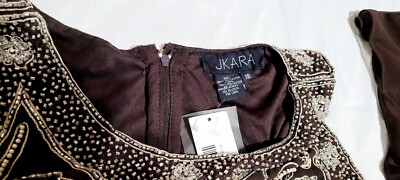 J Kara Women's Sleeveless Scallop Long Beaded Dress With Scarf Size 18  Chocolate | eBay