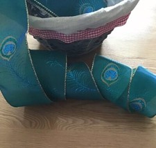 Christmas Wired Ribbon ~ Peacock Feather ~ 6.3cm/2.5” Wide ~ Crafts ~ Xmas