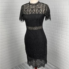 Lulus Dress Women Small Black Floral Crochet Eyelash Sheer Lace Formal Party