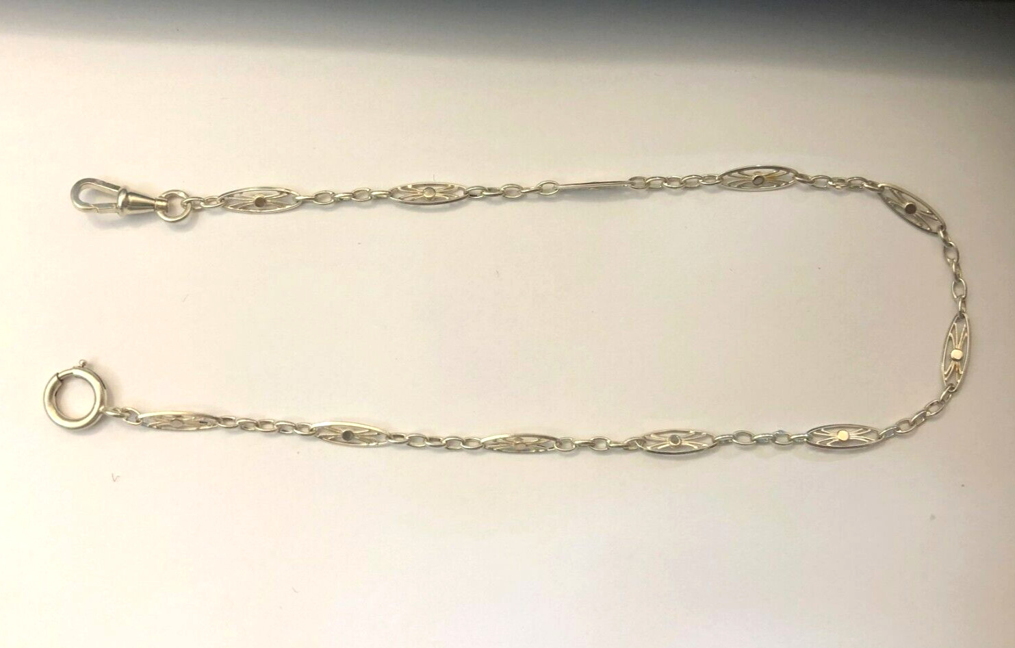 old solid silver openwork pocket watch chain 34 c… - image 2