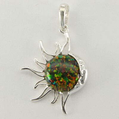 Multi-Color FIRE OPAL Moon and Sun Pendant - 925 STERLING SILVER #109e