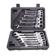 12Pc 8-19mm Metric Flexible Head Ratcheting Wrench Combination Spanner Tool Set