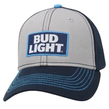 BUD Light Logo Navy, Gray & Blue Adjustable Beer Hat H3 Sportgear Snap Back