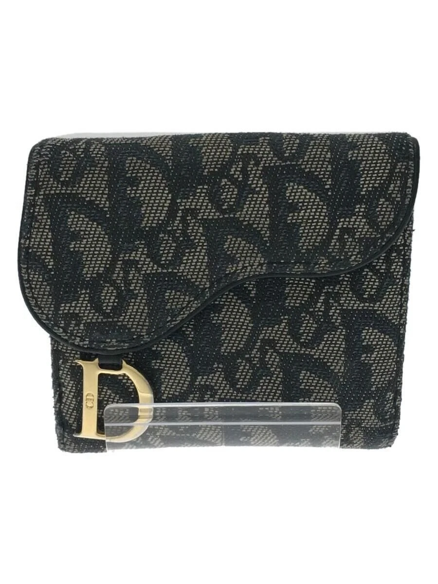 Christian Dior Portefeuille Plié Tri Fold Toile Bleu Motif Total Femme Occasion