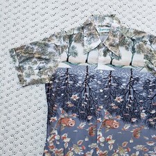 Vtg Gino Paoli Koi Fish Tree AOP Polyester Button Up 70s Disco Shirt - Large