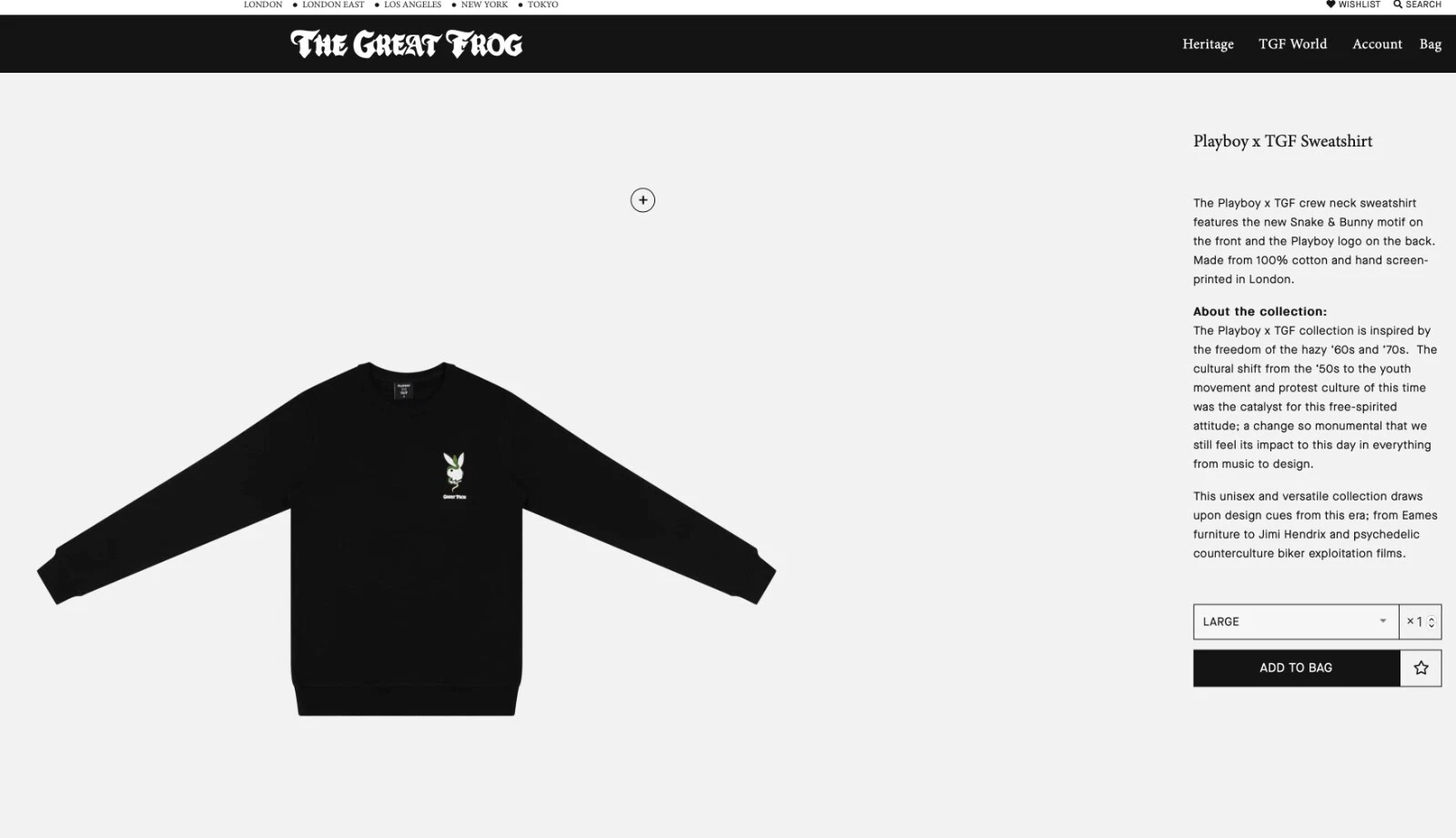 **RARA NUOVA** FELPA CON CAPPUCCIO PLAYBOY LA GRANDE RANA SERPENTE NERA SUPREME ANTI L