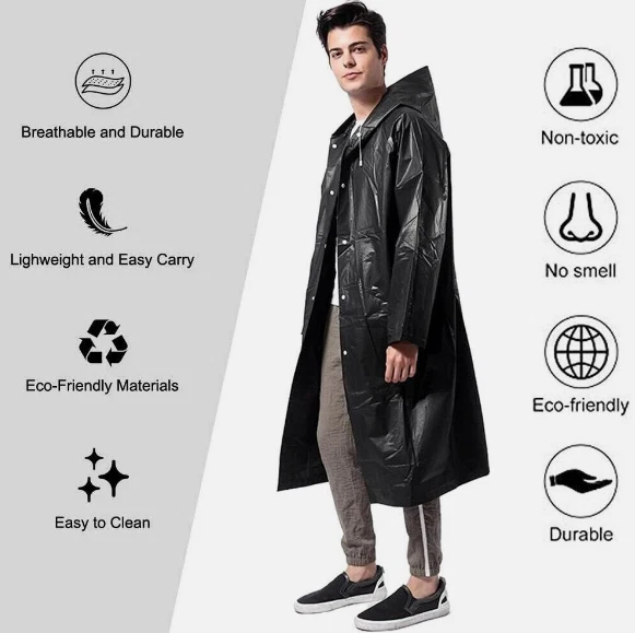 Unisex Adulto Impermeable Impermeable Impermeable Abrigo de Lluvia Chaqueta con Capucha Poncho Prendas para la Lluvia Camping Foto 3 de 4