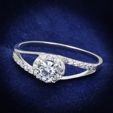 Round Cut Solitaire Cz Halo Split Band 925 Sterling Silver Engagement Ring