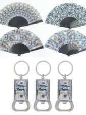 24pcs Hundred Dollar money funny gift keychain and fans casino night vegas favo