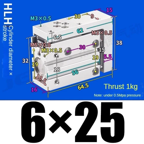 Pistone cilindro pneumatico tipo guida tavolo laterale aria HLH6 10S/15S/20S/30S - Foto 16 di 17