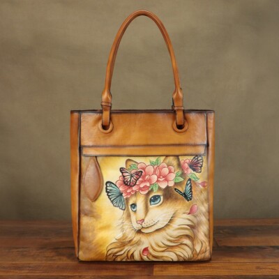 Hand painted Genuine Leather Purses and Handbags Women Shoulder Bag Tote  Bag