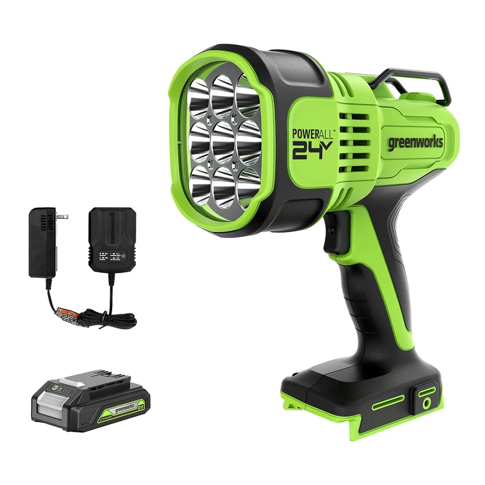 Foco inalámbrico Greenworks 24V máximo 3000 lúmenes, con batería de 2Ah y cargador