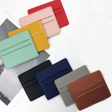 Mini Slim Wallet Credit Card Holder Women Men ID Case Solid Color Artifucial PU