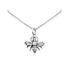 Sterling Silver Bumble Bee Necklace, Tiny and 16 inches plus 2-inch extender