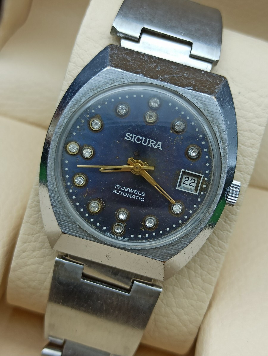 Antique 1960's SICURA Automatic 17 Jewels Watch Vintage Authentic