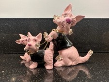 Vintage Kitsch Pink Japan Spaghetti Scottie Dog w/ Puppies Rhinestone Eyes RARE
