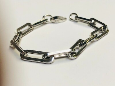 14k White Gold PAPERCLIP Link Chain Bracelet 7.5 Inch 4.2 grams 6.1MM