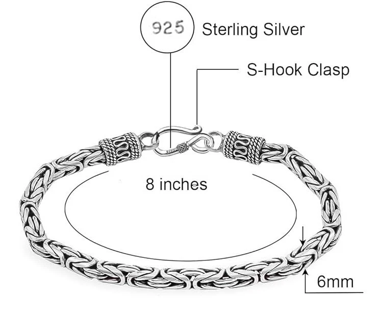925 Sterling Silver Oxidized 6MM Byzantine Chain Bracelet For Men & Women - 8" - Image 2 of 4