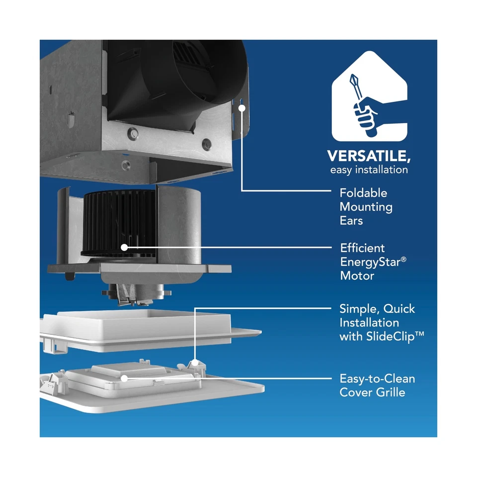 Ventilador de escape de baño Broan-NuTone® BEL8 con luz LED, 80 CFM, ENERGY STAR Foto 3 de 4