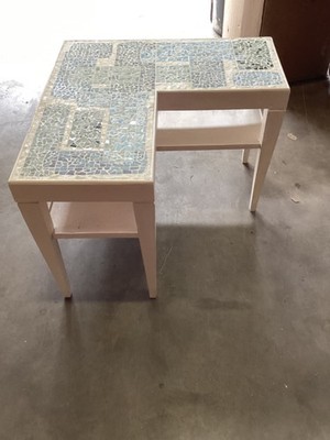 Vintage Green & Blue Glass Mosaic L-Shaped Plant Table 22  H x30  on Each L
