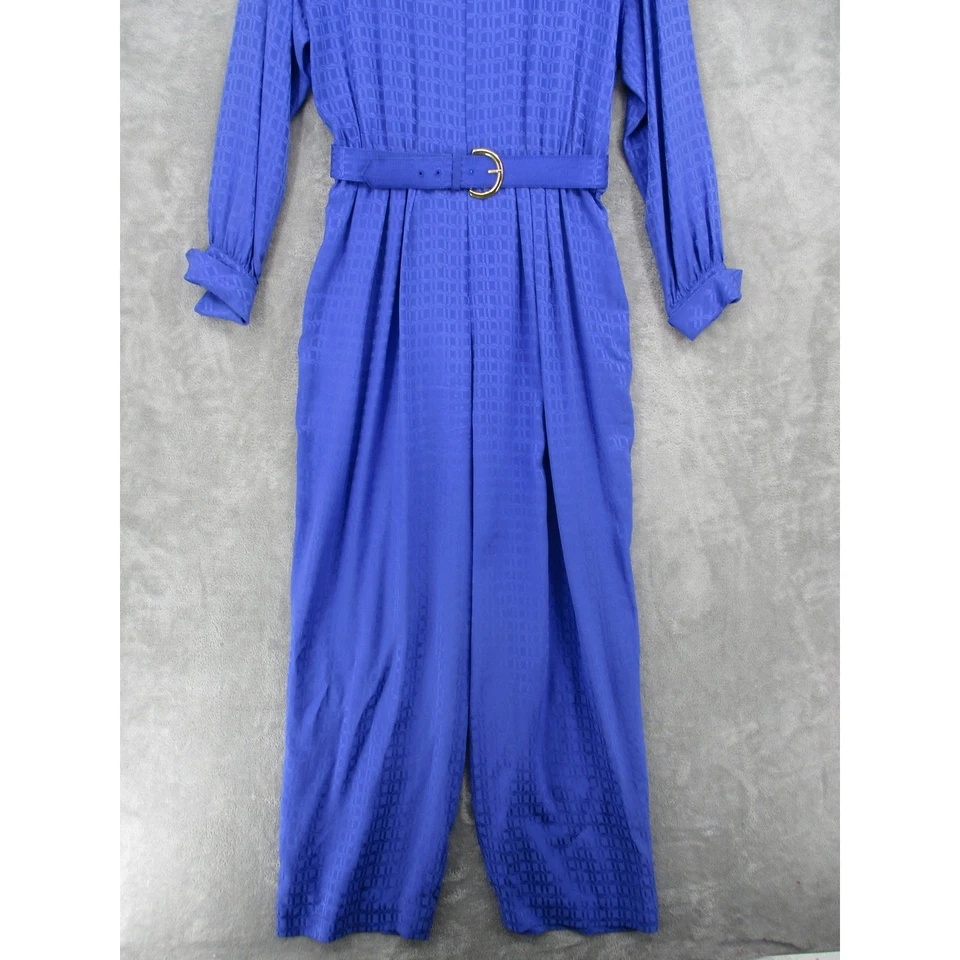Vintage Liz Claiborne Jumpsuit 12 Silk Belted Wide Leg Lightweight Office Blue - Image 4 of 4