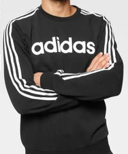 adidas Men's Essential Long Sleeve Crew Neck 3 Stripe Sweatshirt Black / White M