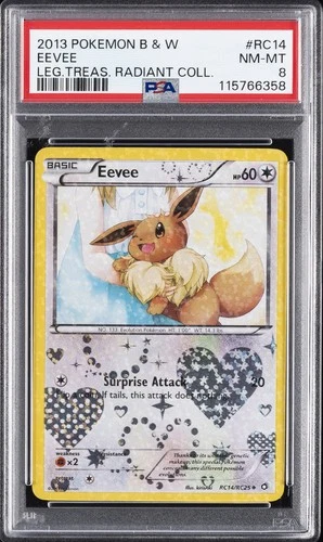 2013 POKEMON B&W LEGEND TREASURES RADIANT COLL #RC14 EEVEE PSA 8