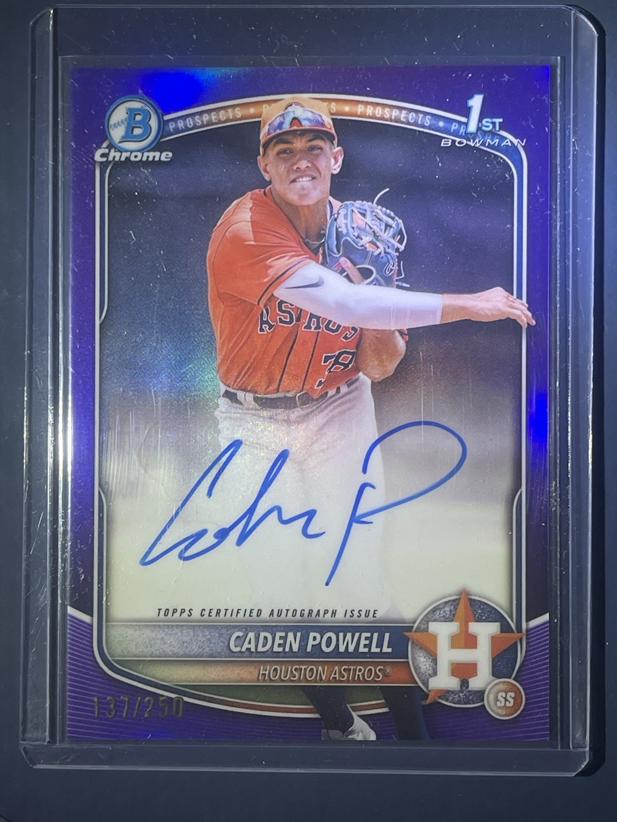 2025 Bowman Chrome Caden Powell 1st Auto /250 Purple Refractor Astros