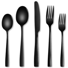 20 PCS Black Silverware Set, Stainless Steel Flatware Set Service for 4, Matt...