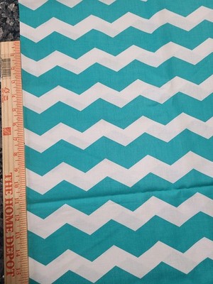 Teal and white chevron print print Cotton Fabric 45'' Wide By The Yard