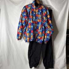 Vtg Women L Pebble Beach Reversible Abstract Colorful Jacket Track Pant 2pc Suit